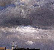 johann christian Claussen Dahl Cloud Study, Thunder Clouds over the Palace Tower at Dresden oil